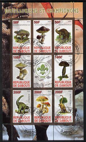 Djibouti 2010 Dinosaurs & Mushrooms #1 perf sheetlet containing 8 values plus label with Scout logo fine cto used