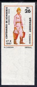 Uruguay 1988 Centenary of Fire Service 26p (Fireman of 1900) imperf marginal single mnh,.....