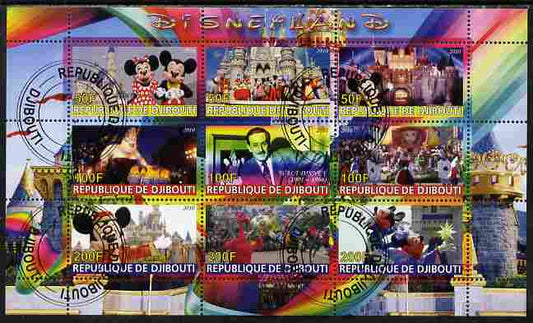 Djibouti 2010 Disneyland perf sheetlet containing 9 values fine cto used