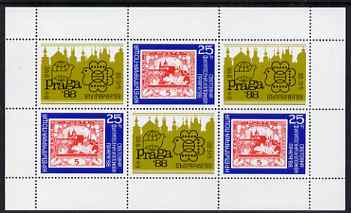 Bulgaria 1989 'Praga'88',perf sheetlet of 3 plus 3 labels issued for Bulgaria '89 Stamp Exhibition unmounted mint, Mi BL 185