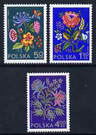 Poland 1974 Socphilex IV Int Stamp Exhibition set of 3 Regional Floral Embroideries unmounted mint, SG 2294-96