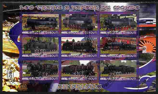 Djibouti 2010 Steam Locos of the World - Austria perf sheetlet containing 9 values fine cto used