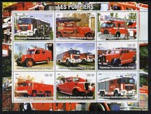 Congo 2004 Fire Engines #1 perf sheetlet containing 9 x 120CF values, unmounted mint