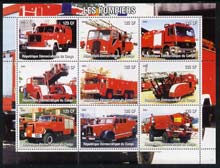 Congo 2004 Fire Engines #2 perf sheetlet containing 9 x 125CF values, unmounted mint