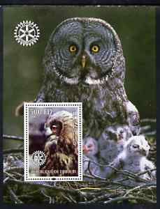 Djibouti 2004 Owls #1 perf souvenir sheet (with Rotary Logo) unmounted mint