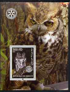 Djibouti 2004 Owls #2 perf souvenir sheet (with Rotary Logo) unmounted mint