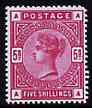 GB Great Britain 1883 5s crimson, a,'Maryland' perf 'unused' forgery, as SG 180/81 - the word Forgery is either handstamped or printed on the back and comes on a presentation card with descriptive notes