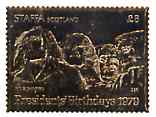 Staffa 1979 US Presidents Birthdays Â£8 (Mount Rushmore) embossed in 22k gold foil from a limited printing (Rosen #627) unmounted mint
