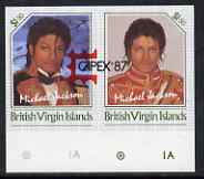 British Virgin Islands 1985 Michael Jackson $1.50 the unissued imperf se-tennt pair opt'd CAPEX '87 unmounted mint