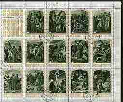 Ras Al Khaima 1970 The Death of Christ perf sheetlet containing set of 14 values fine cto used, Mi,498-511