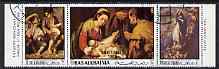 Ras Al Khaima 1969 Christmas - Paintings by Murillo perf strip of 3 fine cto used, Mi 349-51