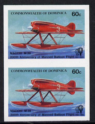 Dominica 1983 Manned Flight 60c (Macchi M39 Seaplane) imperf pair unmounted mint, as SG 854
