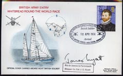GB Great Britain 1974 British Army Round the World Yacht race cover carried on board 'British Soldier' during stage 4 (Rio to Portsmouth) bearing GB Great Britain Explorers 5p with special cancel and signed by the Skipper Lt Col James Myatt