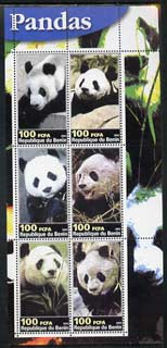 Benin 2003 Pandas perf sheetlet containing 6 values unmounted mint