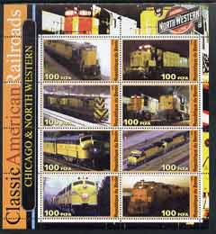 Benin 2003 Classic American Railroads #01 - Chicago & North Western, perf sheetlet containing set of 8 values unmounted mint