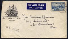 Canada 1945 cover to USA with Lord Nelson, Halifax imprint, some wrinkles