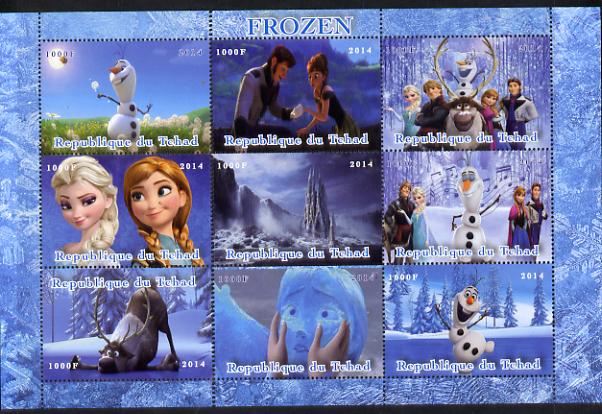 Chad 2014 Walt Disney's Frozen perf sheetlet containing 9 values unmounted mint