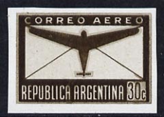 Argentine Republic 1940 Aeroplane & Envelope 30c imperf colour trial proof in brown, as SG 689