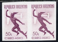 Argentine Republic 1940 Air 50c imperf proof pair in maroon on ungummed pper, as SG 690