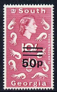 Falkland Islands Dependencies - South Georgia 1971-76 Surcharged 50p on 10s Plankton unmounted mint SG 31