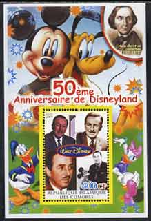 Comoro Islands 2004 50th Anniversary of Disneyland featuring Hans Christian Andersen #1 perf souvenir sheet unmounted mint