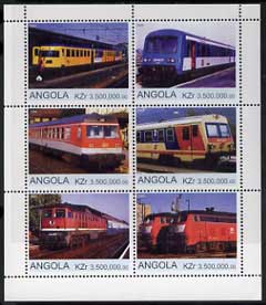 Angola 2000 Modern Trains #07 perf sheetlet containing set of 6 unmounted mint