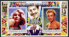 Benin 2002 Birth Centenary of Walt Disney featuring Marilyn Monroe perf m/sheet containing 2 values unmounted mint