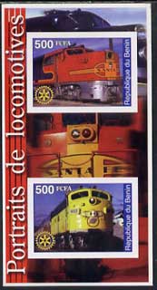 Benin 2002 Portraits of Locomotives imperf m/sheet containing 2 values each with Rotary Logo, unmounted mint