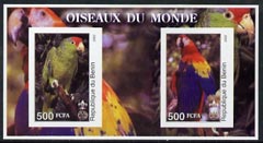 Benin 2002 Parrots imperf m/sheet containing 2 values each with Scout Logo, unmounted mint