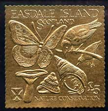 Easdale 1991 Nature Conservation Â£5 embossed in gold foil (Butterfly, Birds, Mushroom & Shells) unmounted mint