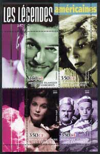 Comoro Islands 2004 Legends #01 perf sheetlet containing 4 values Laurence Olivier, K Hepburn, Vivien Leigh, Laurel & Hardy unmounted mint