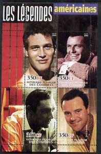Comoro Islands 2004 Legends #04 perf sheetlet containing 4 values Paul Newman, Frank Sinatra, Sean Connery & Jack Lemmon unmounted mint