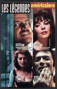 Comoro Islands 2004 Legends #06 perf sheetlet containing 4 values Jack Nicholson, Natalie Wood, Sophia Loren & Clint Eastwood unmounted mint