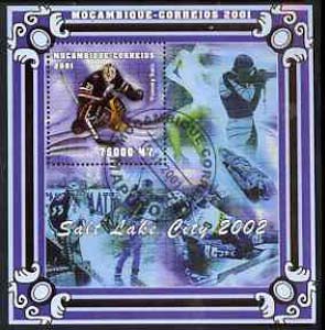 Mozambique 2001 Salt Lake Winter Olympics perf s/sheet #3 showing Tommy Salo (Ice Hockey) fine cto used
