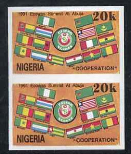 Nigeria 1991 Economic Commission of West African States Summit (ECOWAS) 20k imperf pair unmounted mint, SG 610var