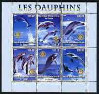 Congo 2003 Dolphins perf sheetlet #01 (vert stamps) containing 6 values each with Rotary Logo, unmounted mint