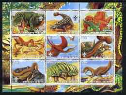 Benin 2003 Dinosaurs #06 perf sheetlet containing 9 values each with Scout Logo unmounted mint
