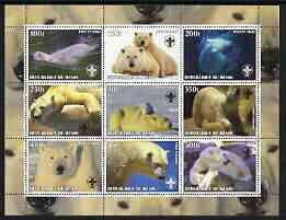 Benin 2003 Polar Bears perf sheetlet containing set of 9 values each with Scouts Logo unmounted mint