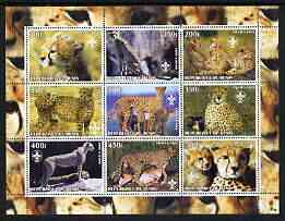 Benin 2003 Cheetahs perf sheetlet containing set of 9 values each with Scouts Logo unmounted mint