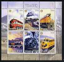 Benin 2003 Old Trains #1 perf sheetlet containing set of 6 values each with Rotary Logo, unmounted mint