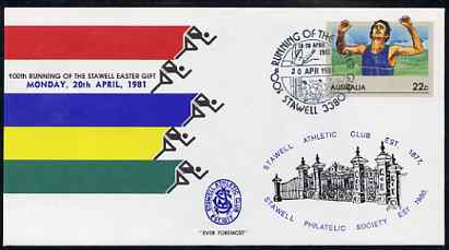 Australia 1981 100th Running of the Stawell Easter Gift 22c postal stationery envelope with special illustrated 'Stawell' first day cancellation & Philatelic Society Cachet