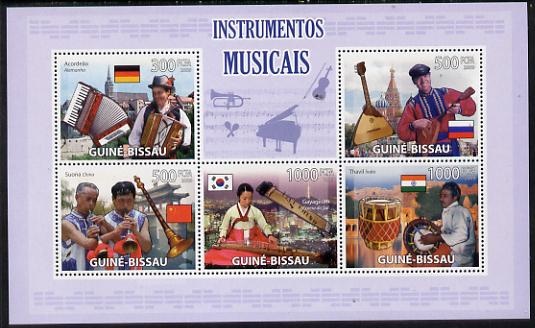 Guinea - Bissau 2009 Musical Instruments perf sheetlet containing 5 values unmounted mint