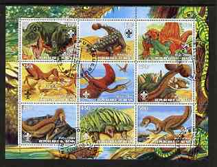 Benin 2003 Dinosaurs #06 perf sheetlet containing 9 values each with Scout Logo fine cto used