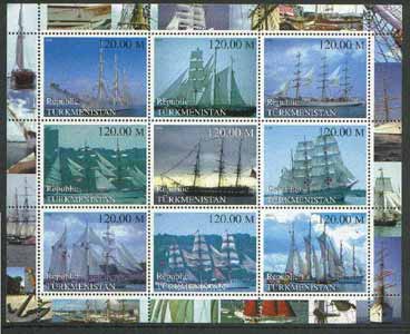 Turkmenistan 2000 Sailing Ships perf sheetlet containing set of 9 values unmounted mint