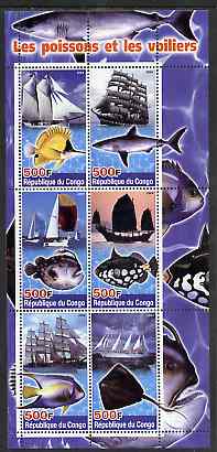 Congo 2004 Fish & Sailing Ships perf sheetlet containing 6 values unmounted mint