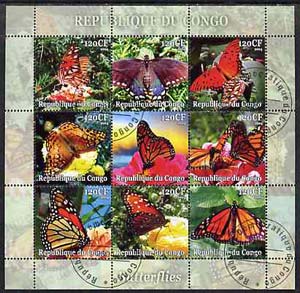 Congo 2004 Butterflies perf sheetlet containing set of 9 values fine cto used