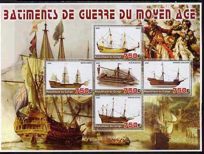 Congo 2005 War Ships (Sail) large perf sheetlet containing 5 values unmounted mint