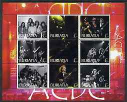 Buriatia Republic 2003 AC/DC #1 perf sheetlet containing set of 9 values (red outer frame) unmounted mint