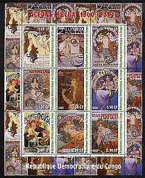 Congo 2000 Alfons Mucha - Art Nouveau Posters perf sheetlet containing set of 9 values unmounted mint