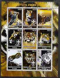 Congo 2004 Tigers perf sheetlet containing 9 values each with Scout Logo unmounted mint